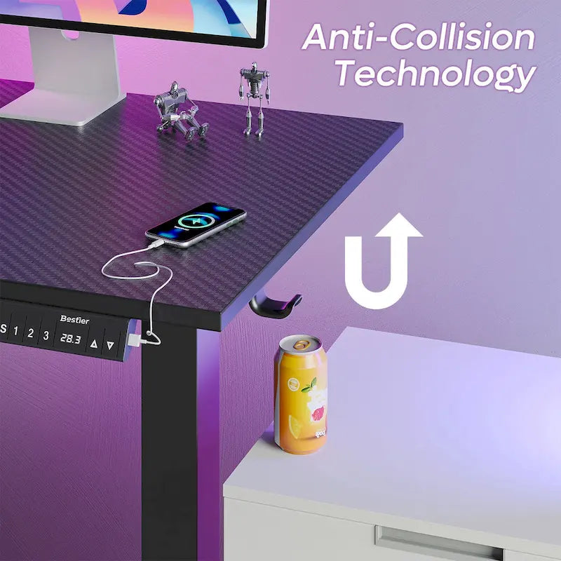 63 Bureau d'angle en forme de L Bureau de jeu LED avec support d'écran ergonomique