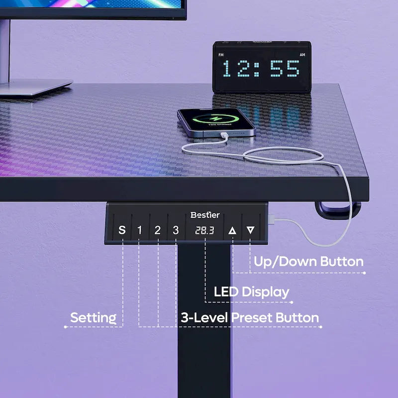63 Bureau d'angle en forme de L Bureau de jeu LED avec support d'écran ergonomique