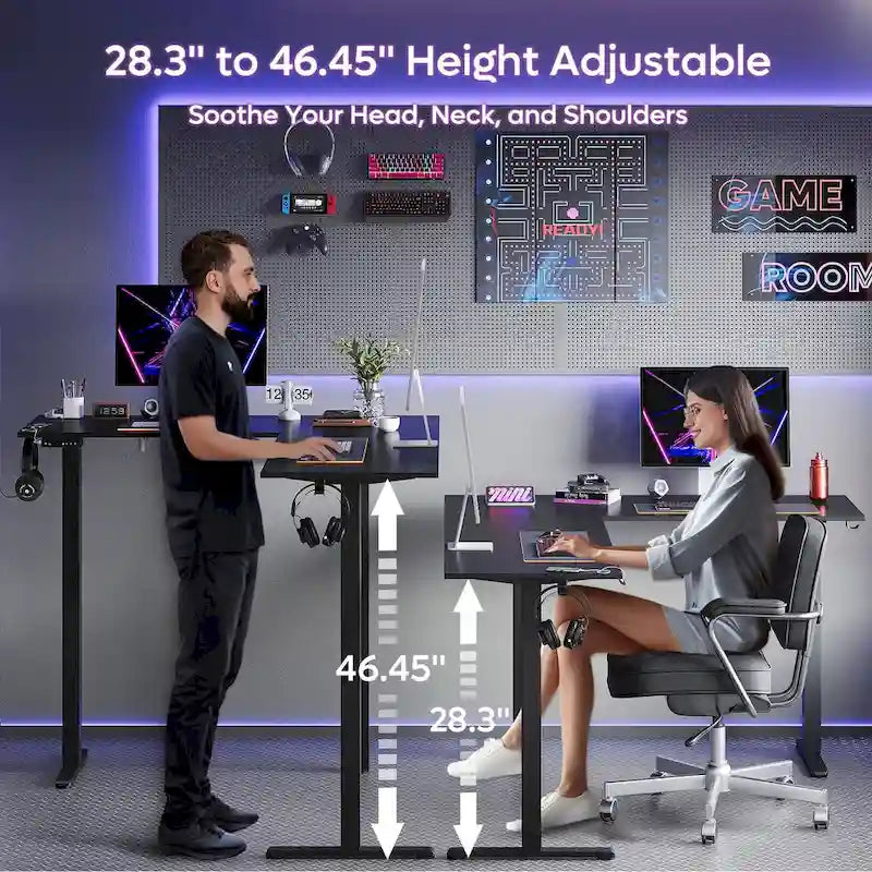 63 Bureau d'angle en forme de L Bureau de jeu LED avec support d'écran ergonomique