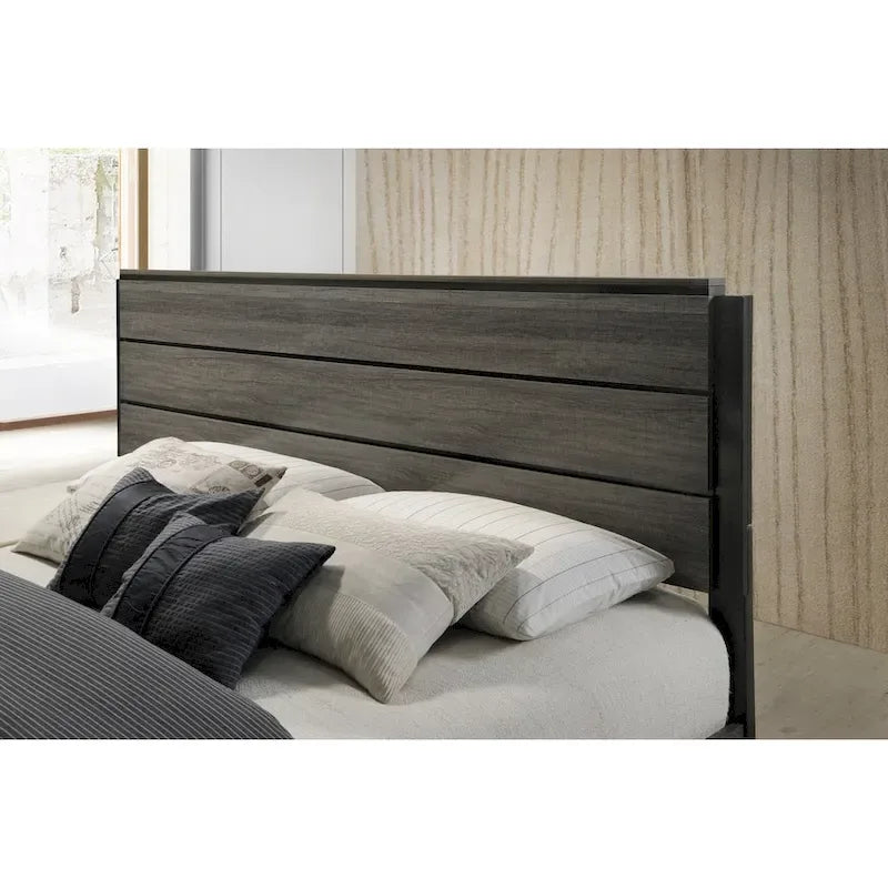 Ensemble de chambre à coucher 187 en bois finition gris antique, lit king size, commode, miroir, table de nuit