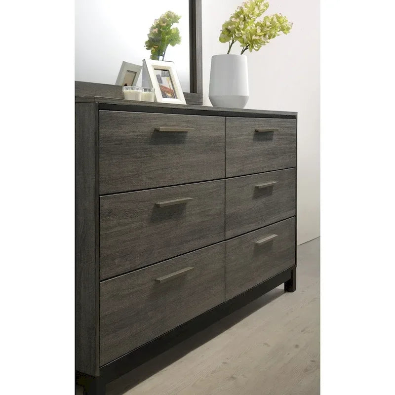 Ensemble de chambre à coucher 187 en bois finition gris antique, lit king size, commode, miroir, table de nuit