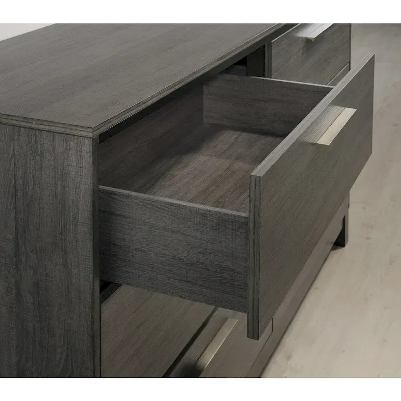 Ensemble de chambre à coucher 187 en bois finition gris antique, lit king size, commode, miroir, table de nuit