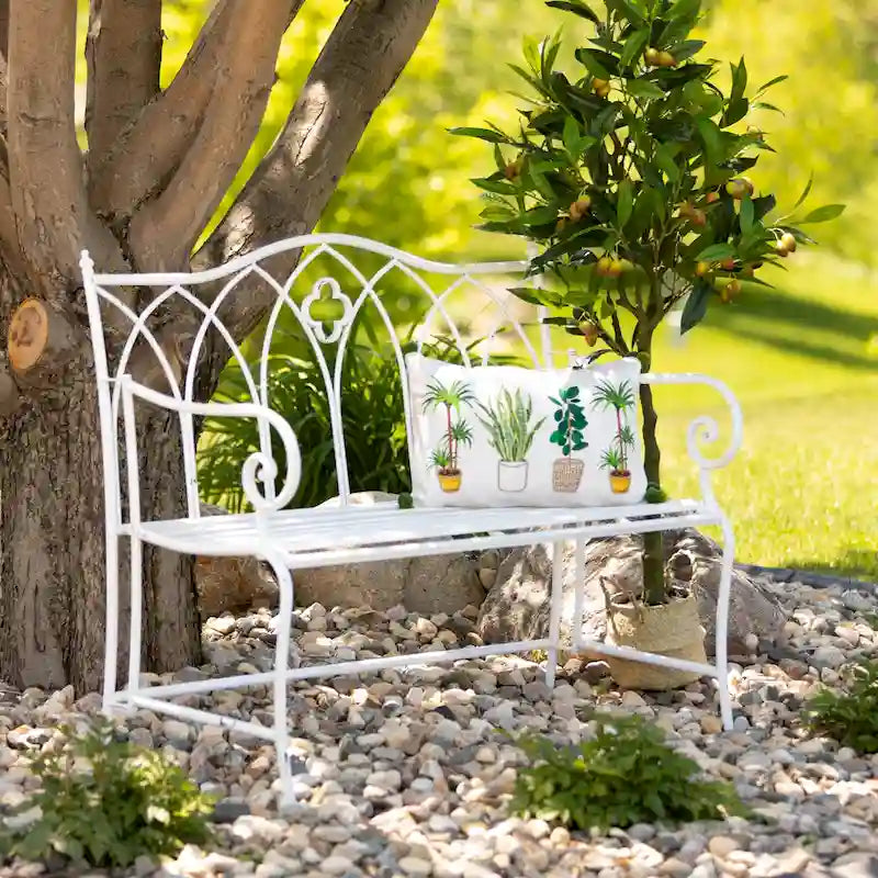 Banc de jardin en métal blanc éclatant 36 H Blanc - 45,5 L x 18,5 l x 36 H