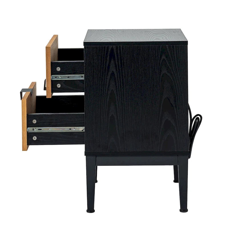 Apakah Modern 25 Tall 2-Drawer Nightstand with Charging Station and Adjustable Legs Set of 2 by HULALA HOME
