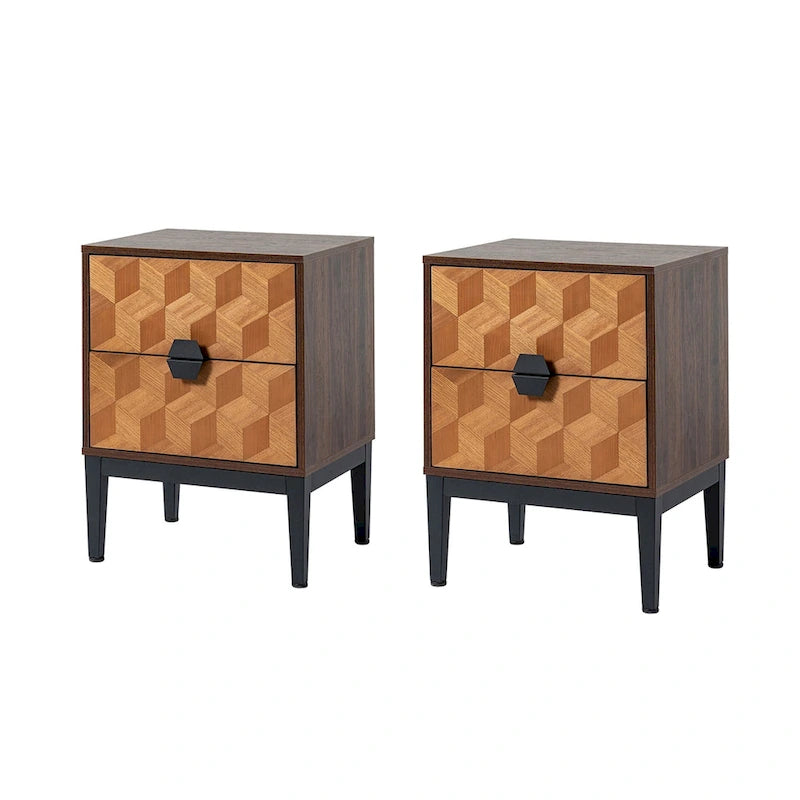 Table de chevet double tiroir moderne de 63,5 cm de hauteur avec station de recharge et pieds réglables, lot de deux.