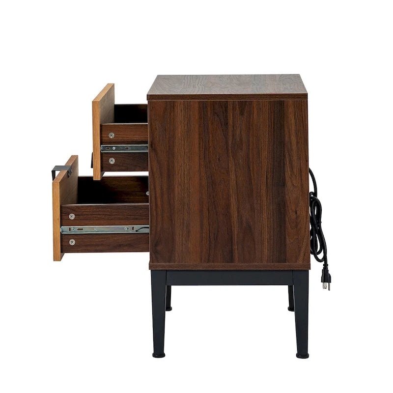 Table de chevet double tiroir moderne de 63,5 cm de hauteur avec station de recharge et pieds réglables, lot de deux.
