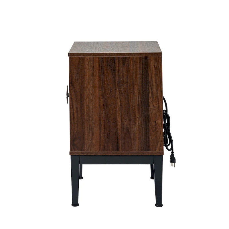 Table de chevet double tiroir moderne de 63,5 cm de hauteur avec station de recharge et pieds réglables, lot de deux.
