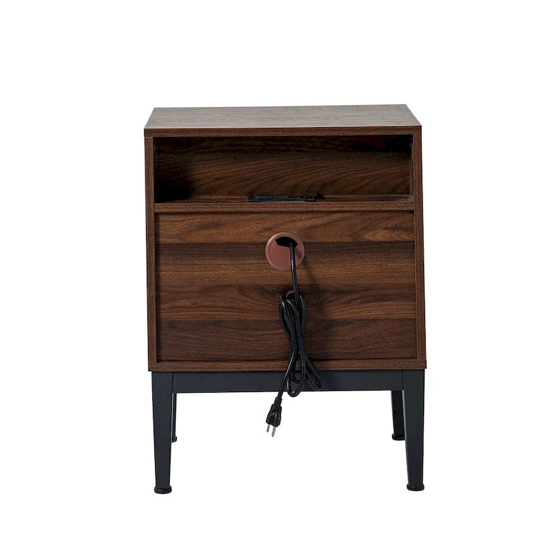 Table de chevet double tiroir moderne de 63,5 cm de hauteur avec station de recharge et pieds réglables, lot de deux.
