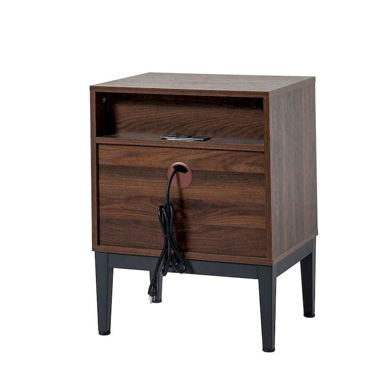 Table de chevet double tiroir moderne de 63,5 cm de hauteur avec station de recharge et pieds réglables, lot de deux.