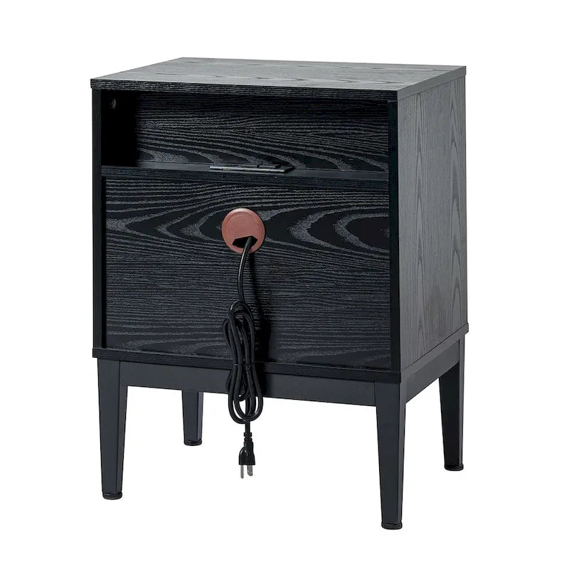 Table de chevet double tiroir moderne de 63,5 cm de hauteur avec station de recharge et pieds réglables, lot de deux.