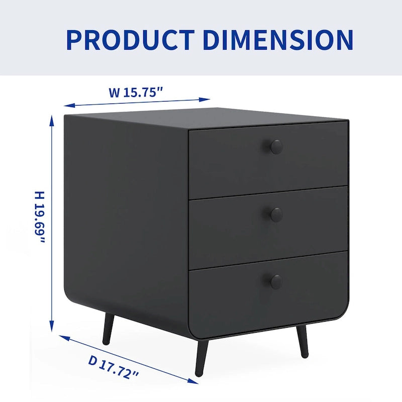 Table de chevet moderne en acier avec 3 tiroirs pour salon et chambre à coucher