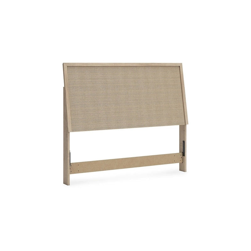 Tête de lit en panneau marron avec deux tables de chevet