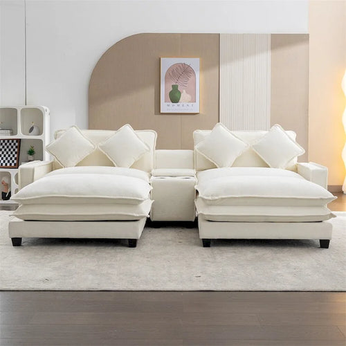 112.6  Chenille Upholstered Sectional Sofa with Two Removable Ottoman