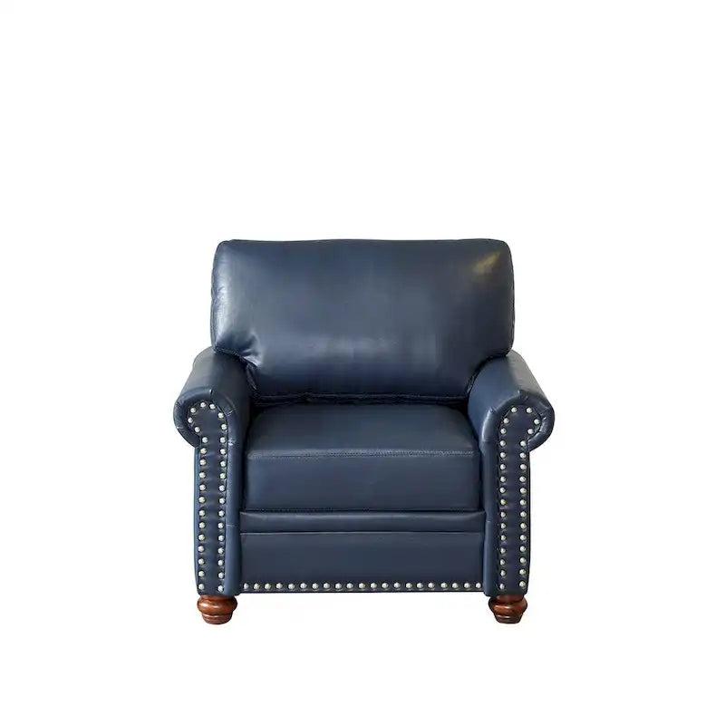 Fauteuil simple en cuir avec pieds en bois et clous décoratifs