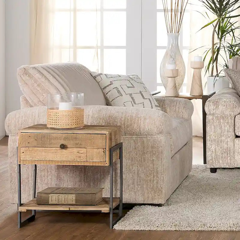 Canapé d'angle en velours côtelé à grosses côtes avec fauteuil et pouf
