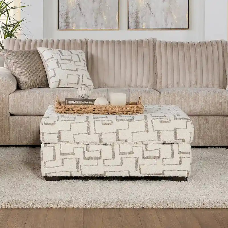 Canapé d'angle en velours côtelé à grosses côtes avec fauteuil et pouf