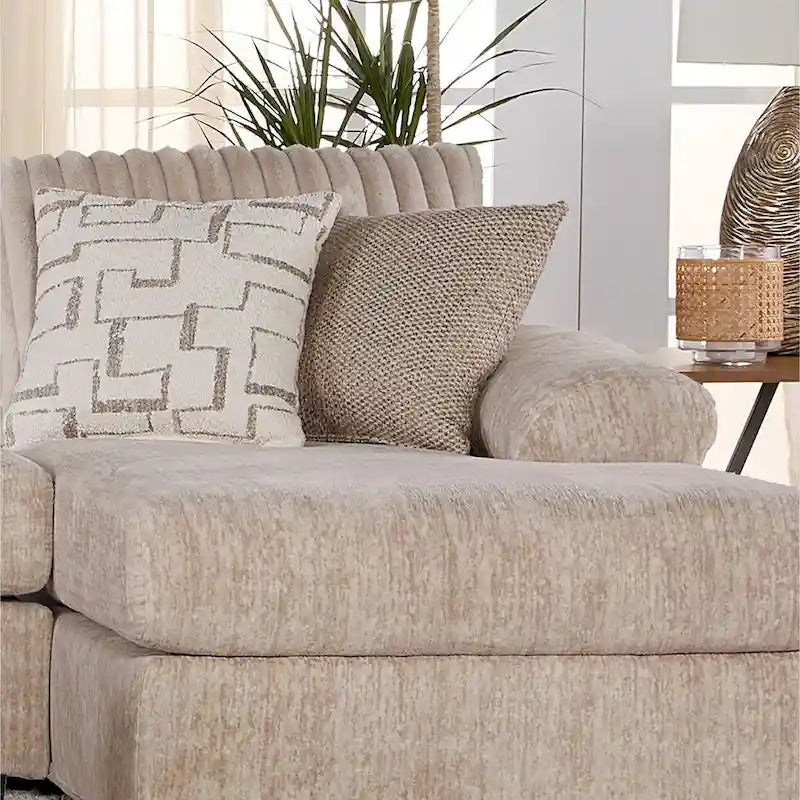 Canapé d'angle en velours côtelé à grosses côtes avec fauteuil et pouf