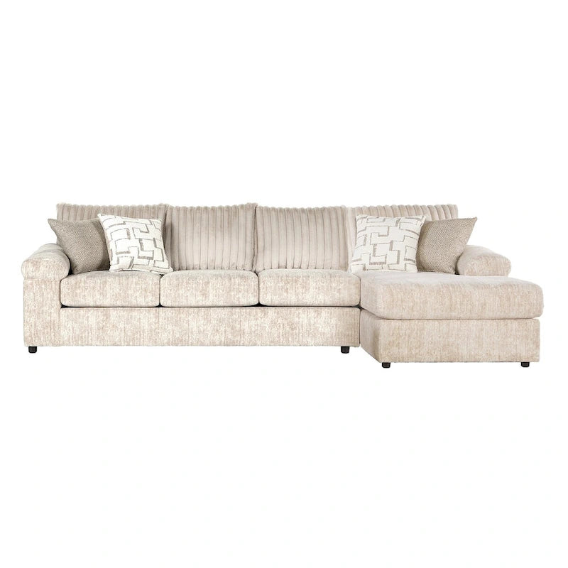 Canapé d'angle en velours côtelé à grosses côtes avec fauteuil et pouf
