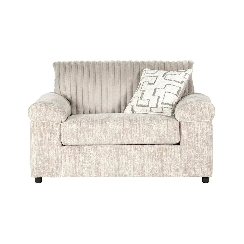 Canapé d'angle en velours côtelé à grosses côtes avec fauteuil et pouf
