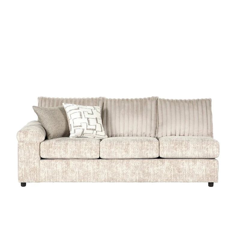 Canapé d'angle en velours côtelé à grosses côtes avec fauteuil et pouf