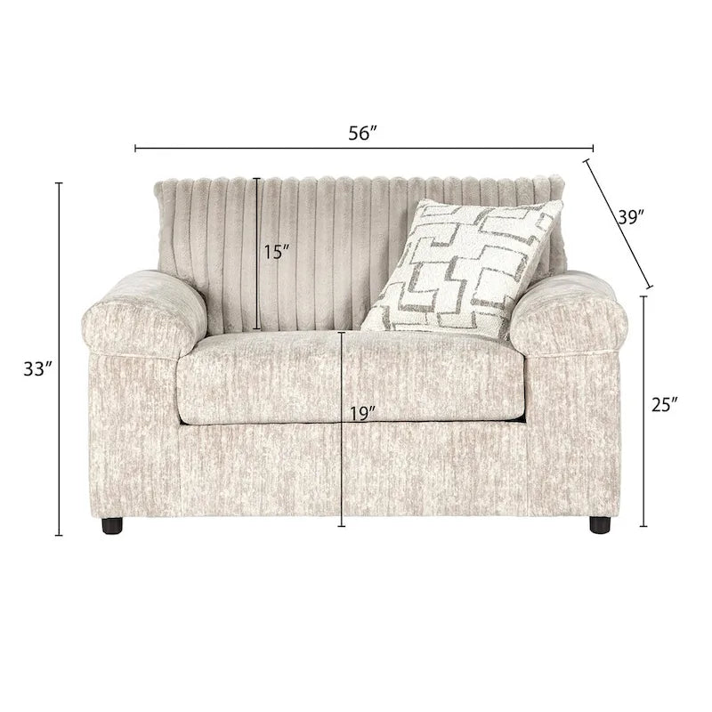 Canapé d'angle en velours côtelé à grosses côtes avec fauteuil et pouf