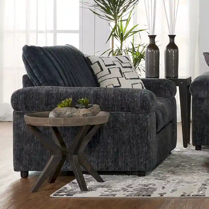 Canapé d'angle en velours côtelé à grosses côtes avec fauteuil et pouf