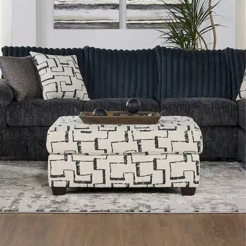 Canapé d'angle en velours côtelé à grosses côtes avec fauteuil et pouf