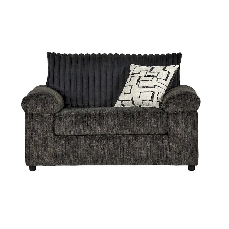 Canapé d'angle en velours côtelé à grosses côtes avec fauteuil et pouf