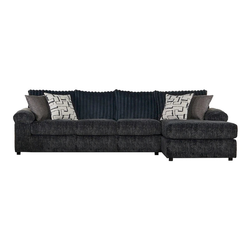 Canapé d'angle en velours côtelé à grosses côtes avec fauteuil et pouf
