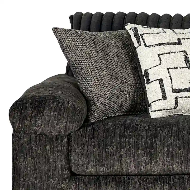 Canapé d'angle en velours côtelé à grosses côtes avec fauteuil et pouf