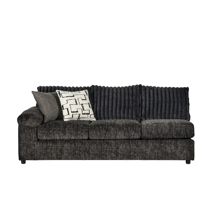 Canapé d'angle en velours côtelé à grosses côtes avec fauteuil et pouf
