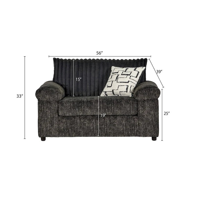 Canapé d'angle en velours côtelé à grosses côtes avec fauteuil et pouf