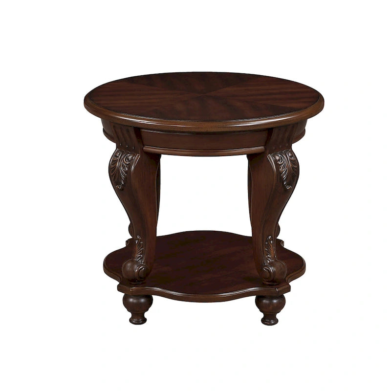 22 Table d'appoint ronde rétro, Table d'appoint de canapé en bois massif avec étagère, Table d'angle de salon facile à assembler