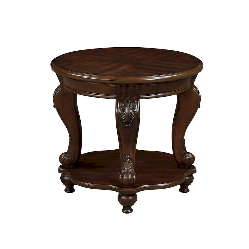 22 Table d'appoint ronde rétro, Table d'appoint de canapé en bois massif avec étagère, Table d'angle de salon facile à assembler