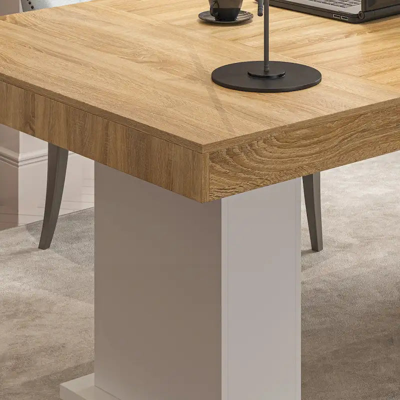 Table de conférence en bois avec base blanche Table de réunion Bureau d'ordinateur