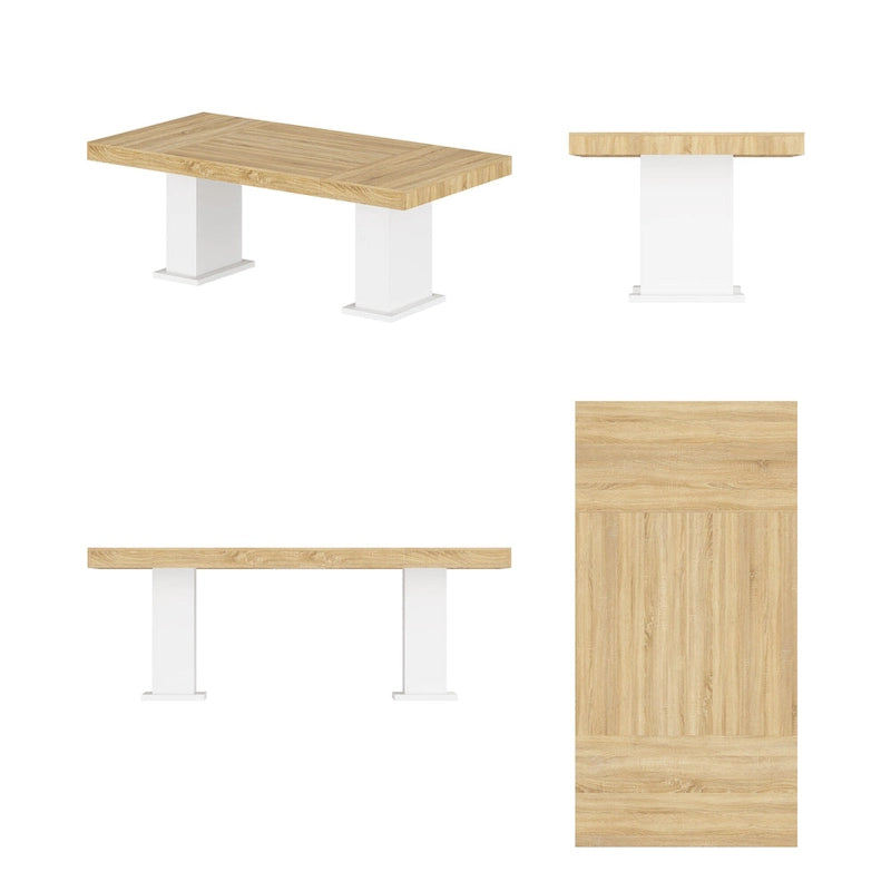 Table de conférence en bois avec base blanche Table de réunion Bureau d'ordinateur